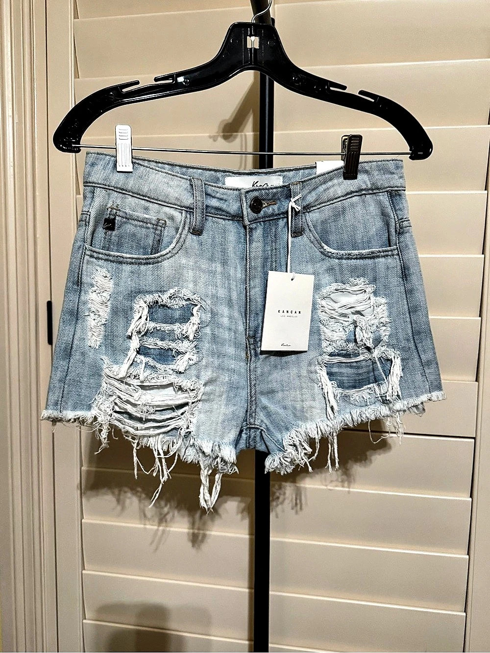 🆕 Kancan Ella Denim Shorts Distressed Denim Shorts in Blue Small NWT